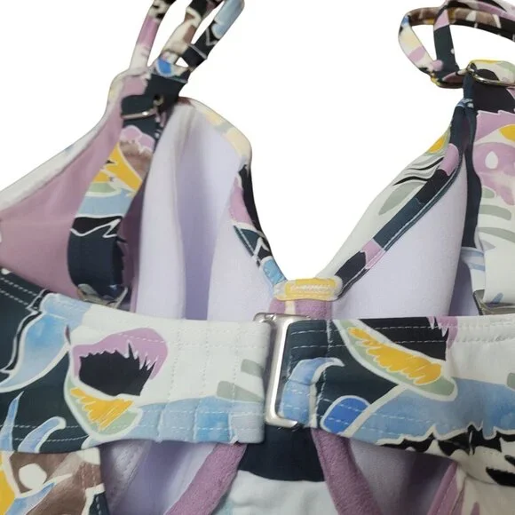 Birdsong Size 32I Bare Necessities Palm Print Underwire Wrap Tankini Swim Top - Picture 9 of 14